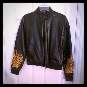 Leather embroidered jacket